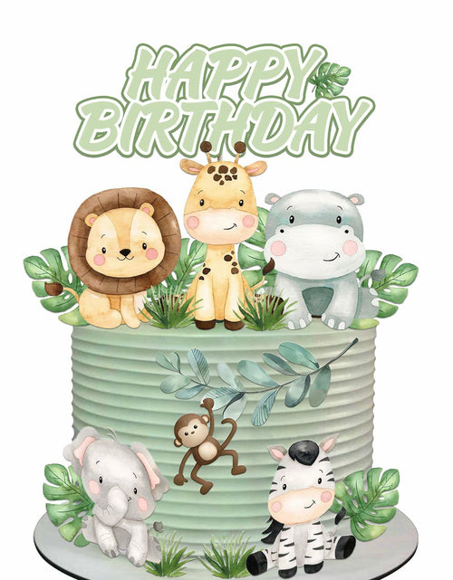 Load image into Gallery viewer, Usoway Jungle Animal Cake Topper Safari Wild Animals Pastel Cardstock
