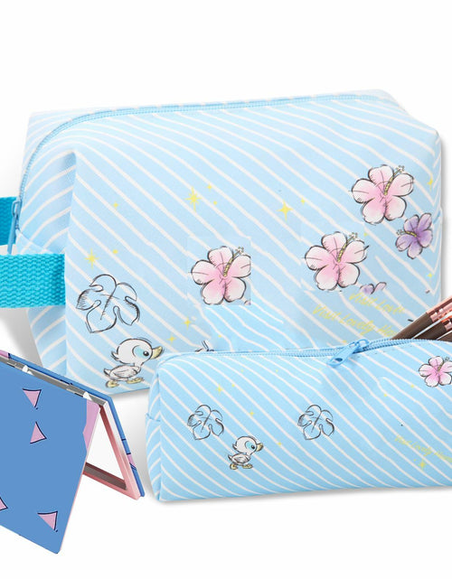 Load image into Gallery viewer, LOYEJEGL Travel Cosmetic Bag with Double Sided Mirror &amp; Brush Bag Blue
