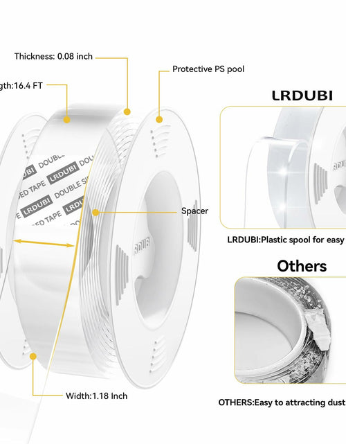 Load image into Gallery viewer, LRDUBI Heavy Duty Double Sided Tape 1.18" x 197" Clear Removable Adhesive
