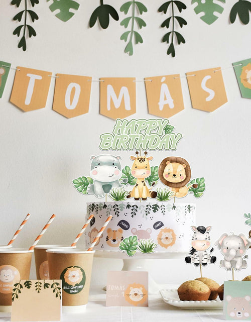Load image into Gallery viewer, Usoway Jungle Animal Cake Topper Safari Wild Animals Pastel Cardstock
