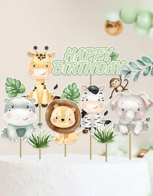 Load image into Gallery viewer, Usoway Jungle Animal Cake Topper Safari Wild Animals Pastel Cardstock
