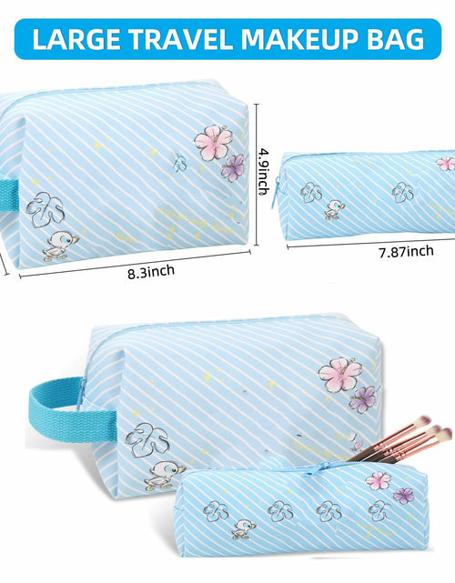 Load image into Gallery viewer, LOYEJEGL Travel Cosmetic Bag with Double Sided Mirror &amp; Brush Bag Blue
