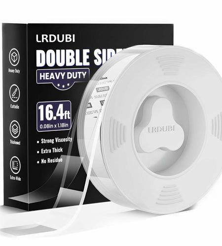 LRDUBI Heavy Duty Double Sided Tape 1.18" x 197" Clear Removable Adhesive