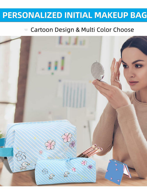 Load image into Gallery viewer, LOYEJEGL Travel Cosmetic Bag with Double Sided Mirror &amp; Brush Bag Blue
