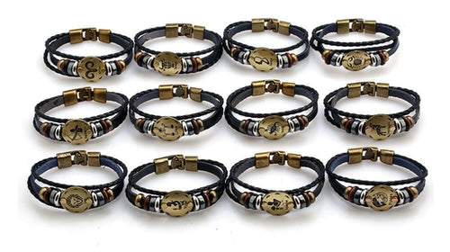 Load image into Gallery viewer, vmcoatdu Zodiac Cancer Alloy Leather Braided Rope Bracelet 8.8in Wrist
