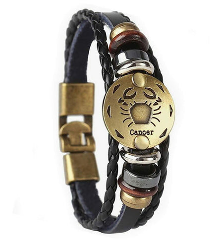 vmcoatdu Zodiac Cancer Alloy Leather Braided Rope Bracelet 8.8in Wrist