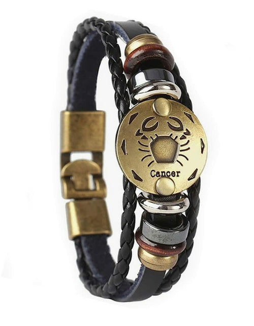 Load image into Gallery viewer, vmcoatdu Zodiac Cancer Alloy Leather Braided Rope Bracelet 8.8in Wrist
