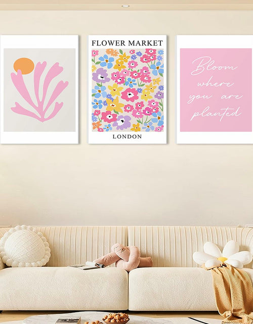 Load image into Gallery viewer, NOSUO Pink Wall Art Set of 3 Matisse Flowers Vintage Canvas 12x16 Inch Framed
