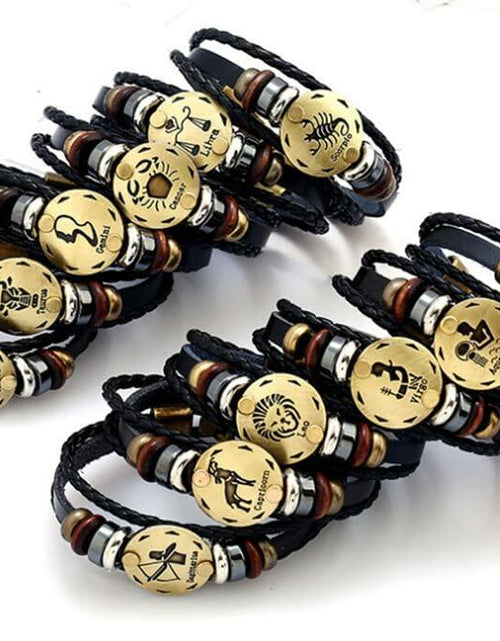 Load image into Gallery viewer, vmcoatdu Zodiac Cancer Alloy Leather Braided Rope Bracelet 8.8in Wrist
