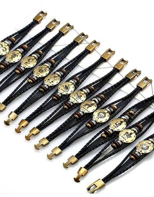 Load image into Gallery viewer, vmcoatdu Zodiac Cancer Alloy Leather Braided Rope Bracelet 8.8in Wrist
