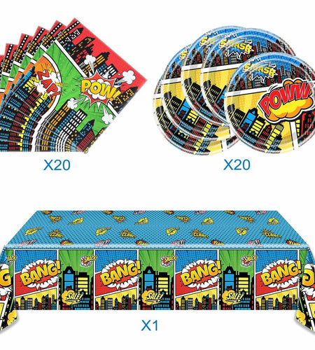 Generic 41pcs Blue Superheroes Birthday Party Tableware Plates Napkins Cloth