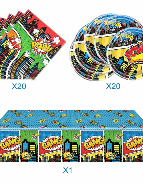 Load image into Gallery viewer, Generic 41pcs Blue Superheroes Birthday Party Tableware Plates Napkins Cloth
