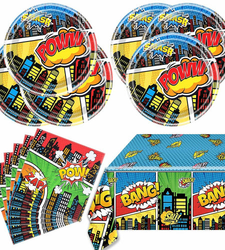 Generic 41pcs Blue Superheroes Birthday Party Tableware Plates Napkins Cloth