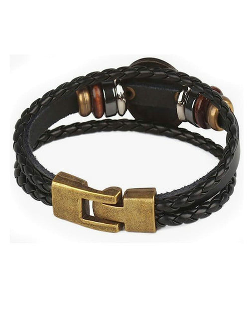 Load image into Gallery viewer, vmcoatdu Zodiac Cancer Alloy Leather Braided Rope Bracelet 8.8in Wrist
