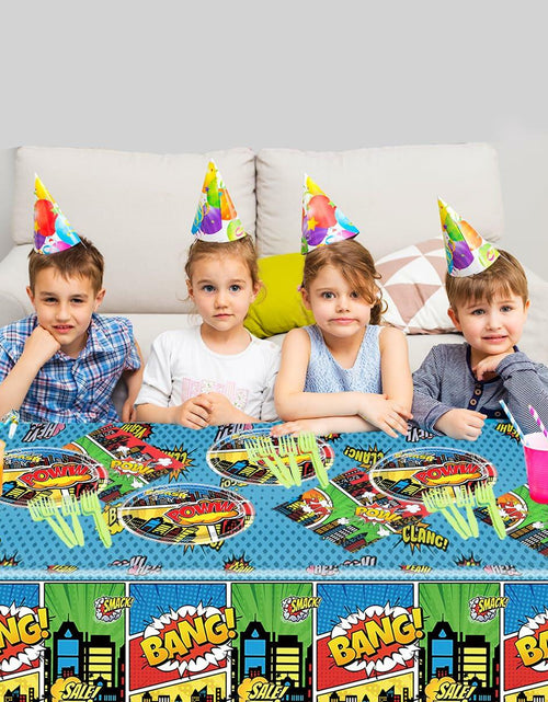 Load image into Gallery viewer, Generic 41pcs Blue Superheroes Birthday Party Tableware Plates Napkins Cloth
