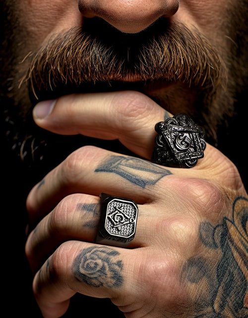 Load image into Gallery viewer, FaithHeart Men's Biker Ring Norse Runes Jewelry Gift for Boyfriend Size 11
