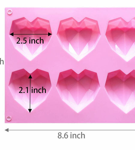 fine life 2 Pcs 3D Diamond Heart Silicone Mold 6 Cavities Mold-B Color