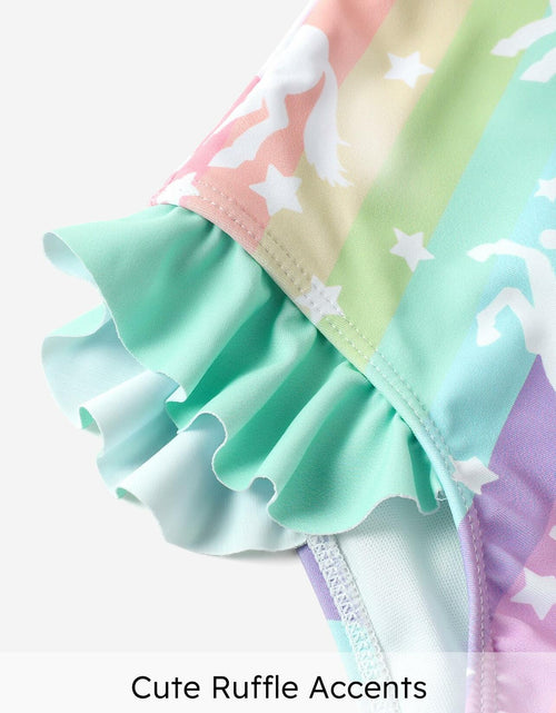Load image into Gallery viewer, PATPAT Baby Girl Unicorn Ruffle One Piece Swimsuit Aqua Green Size 3-6M
