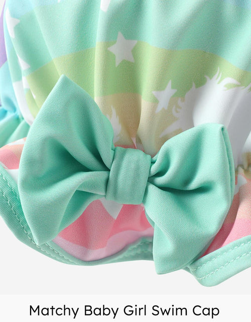 Load image into Gallery viewer, PATPAT Baby Girl Unicorn Ruffle One Piece Swimsuit Aqua Green Size 3-6M
