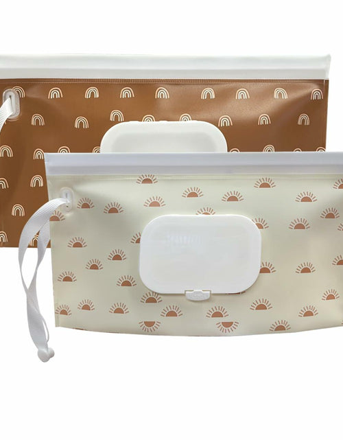Load image into Gallery viewer, lethooly Baby Wipe Holder 2-Pack Portable Refillable Case Bohemian Sun &amp; Rainbow
