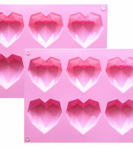 fine life 2 Pcs 3D Diamond Heart Silicone Mold 6 Cavities Mold-B Color