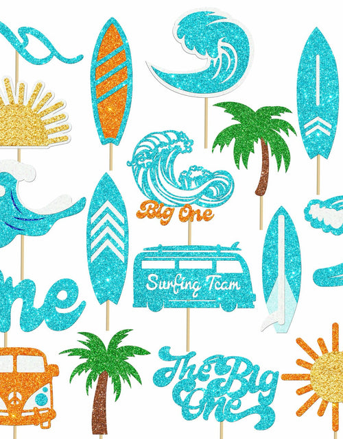 Load image into Gallery viewer, C L cooper life 18pcs Blue Glitter Surfing Centerpiece Sticks Foil Decor
