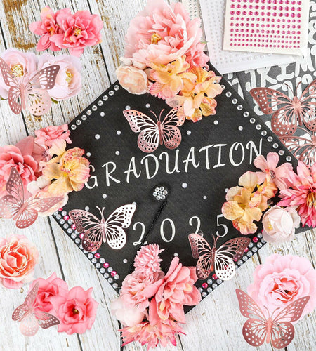 Kimkusia 2025 Graduation Cap Decorations Kit Pink Letters Flowers Topper