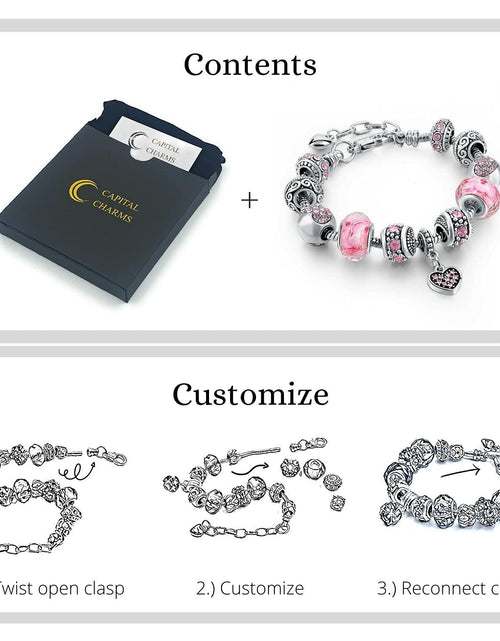 Load image into Gallery viewer, Sowist Capital Charms Silver Plated Pink Hearts Charm Bracelet Set 7.5+1.5"

