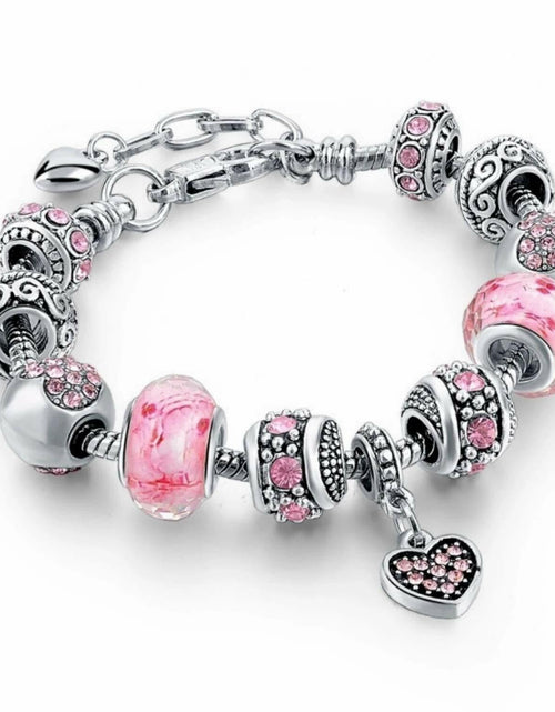 Load image into Gallery viewer, Sowist Capital Charms Silver Plated Pink Hearts Charm Bracelet Set 7.5+1.5"
