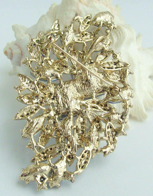 Load image into Gallery viewer, Sindary Austrian Crystal Flower Brooch Pin Gold-Tone Clear 3.94"
