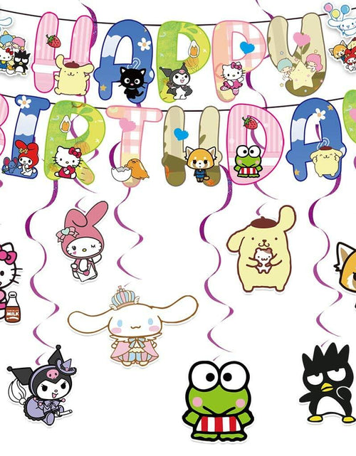 Load image into Gallery viewer, CcHLjh Kawaii Cat Birthday Party Supplies Banner &amp; 8 Orange Hanging Swirls
