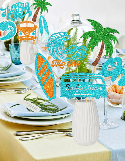 Load image into Gallery viewer, C L cooper life 18pcs Blue Glitter Surfing Centerpiece Sticks Foil Decor
