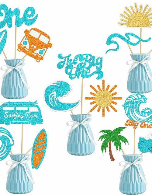 Load image into Gallery viewer, C L cooper life 18pcs Blue Glitter Surfing Centerpiece Sticks Foil Decor
