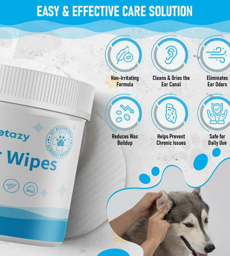 BestBy06/27 Petazy Dog Ear Wipes Unscented Natural Soothing 120 XL Pcs