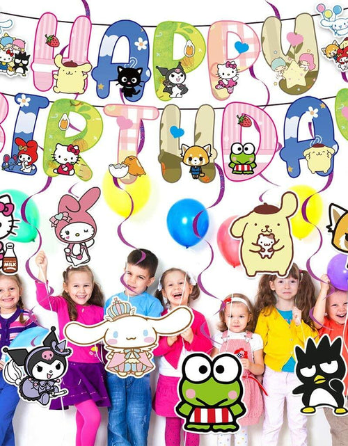 Load image into Gallery viewer, CcHLjh Kawaii Cat Birthday Party Supplies Banner &amp; 8 Orange Hanging Swirls
