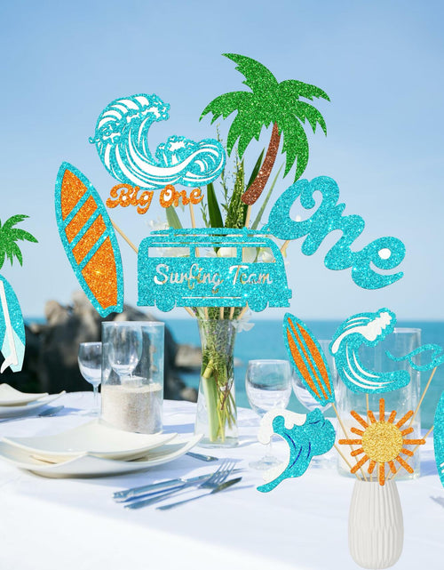 Load image into Gallery viewer, C L cooper life 18pcs Blue Glitter Surfing Centerpiece Sticks Foil Decor
