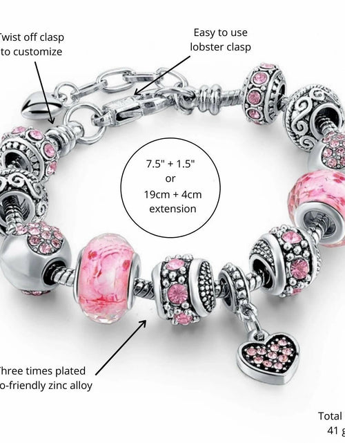 Load image into Gallery viewer, Sowist Capital Charms Silver Plated Pink Hearts Charm Bracelet Set 7.5+1.5"
