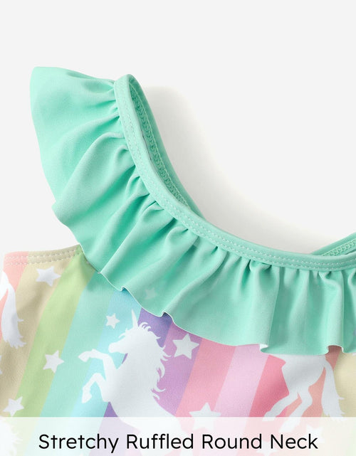 Load image into Gallery viewer, PATPAT Baby Girl Unicorn Ruffle One Piece Swimsuit Aqua Green Size 3-6M
