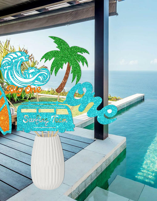 Load image into Gallery viewer, C L cooper life 18pcs Blue Glitter Surfing Centerpiece Sticks Foil Decor
