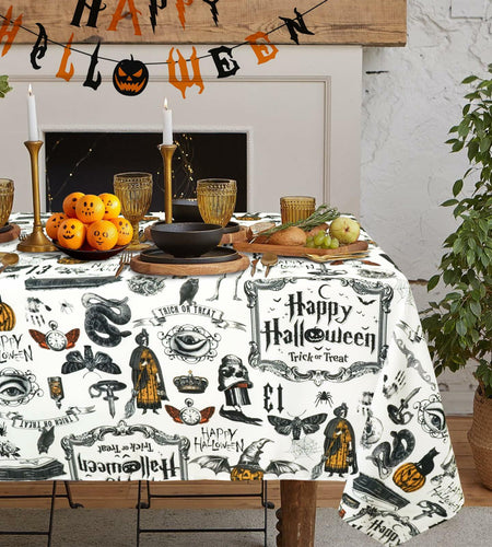 aoselan Halloween Waterproof Tablecloth Skeleton Spider Web 60x102 Inch