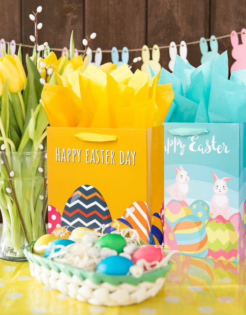 Load image into Gallery viewer, Ranfashiong 2Pcs 12.6" Easter Gift Bags Yellow Green Rabbit Eggs
