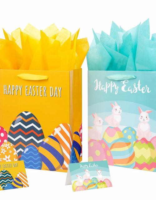 Load image into Gallery viewer, Ranfashiong 2Pcs 12.6" Easter Gift Bags Yellow Green Rabbit Eggs
