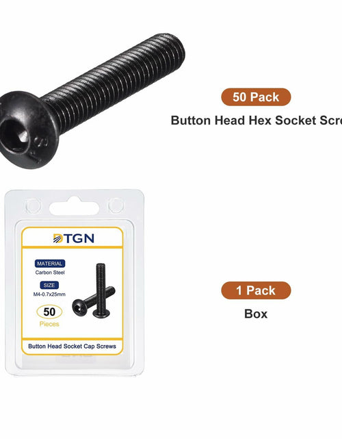 Load image into Gallery viewer, DTGN M4-0.7x25mm Button Head Socket Cap Screws 50pcs Black Carbon Steel Hex
