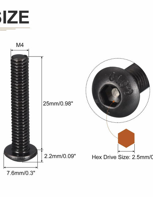 Load image into Gallery viewer, DTGN M4-0.7x25mm Button Head Socket Cap Screws 50pcs Black Carbon Steel Hex
