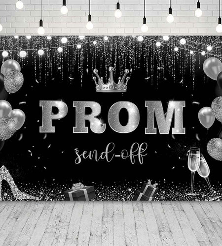 AIBIIN 7x5ft Black Silver Prom Send Off Backdrop Banner Graduation 2025