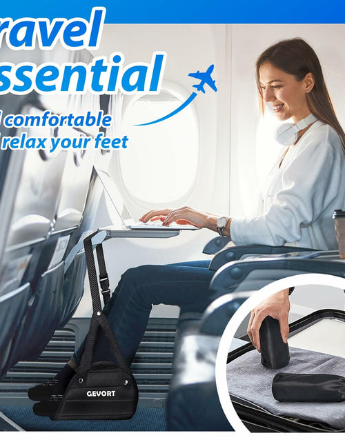 Load image into Gallery viewer, GEVORT Airplane Foot Hammock Travel Footrest Adjustable Portable Black
