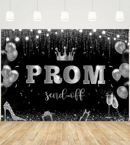 AIBIIN 7x5ft Black Silver Prom Send Off Backdrop Banner Graduation 2025