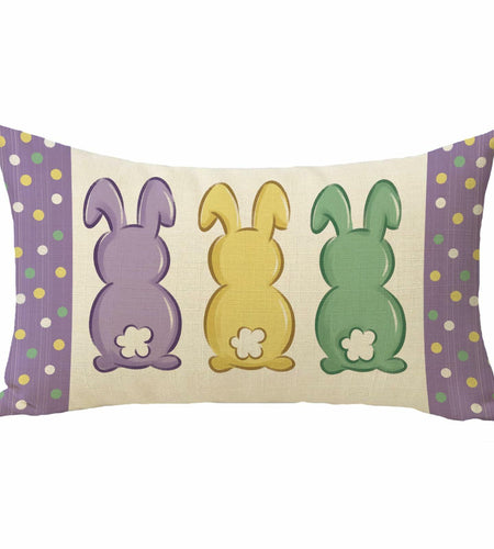 Fahrendom Easter Peeps Bunny Lumbar Pillow Case12x20 Purple Rabbit Cotton Linen