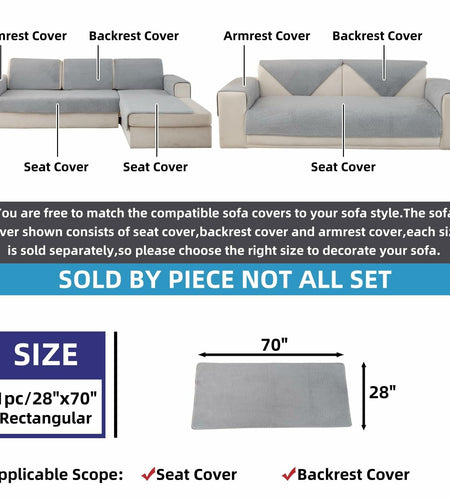 MELLYKORAN Sherpa Fleece Sectional Sofa Cover Non Slip Gray 28x70