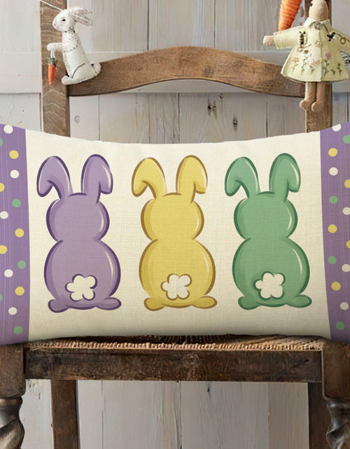 Load image into Gallery viewer, Fahrendom Easter Peeps Bunny Lumbar Pillow Case12x20 Purple Rabbit Cotton Linen
